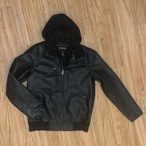 Guess Men’s Faux Leather Hooded Jacket Size M